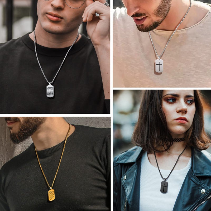 PROSTEEL Black Cross Pendants Necklaces Dogtag Men Jewelry Inspirational Bible Verse Jewelry Military Dog Tag - Image 2